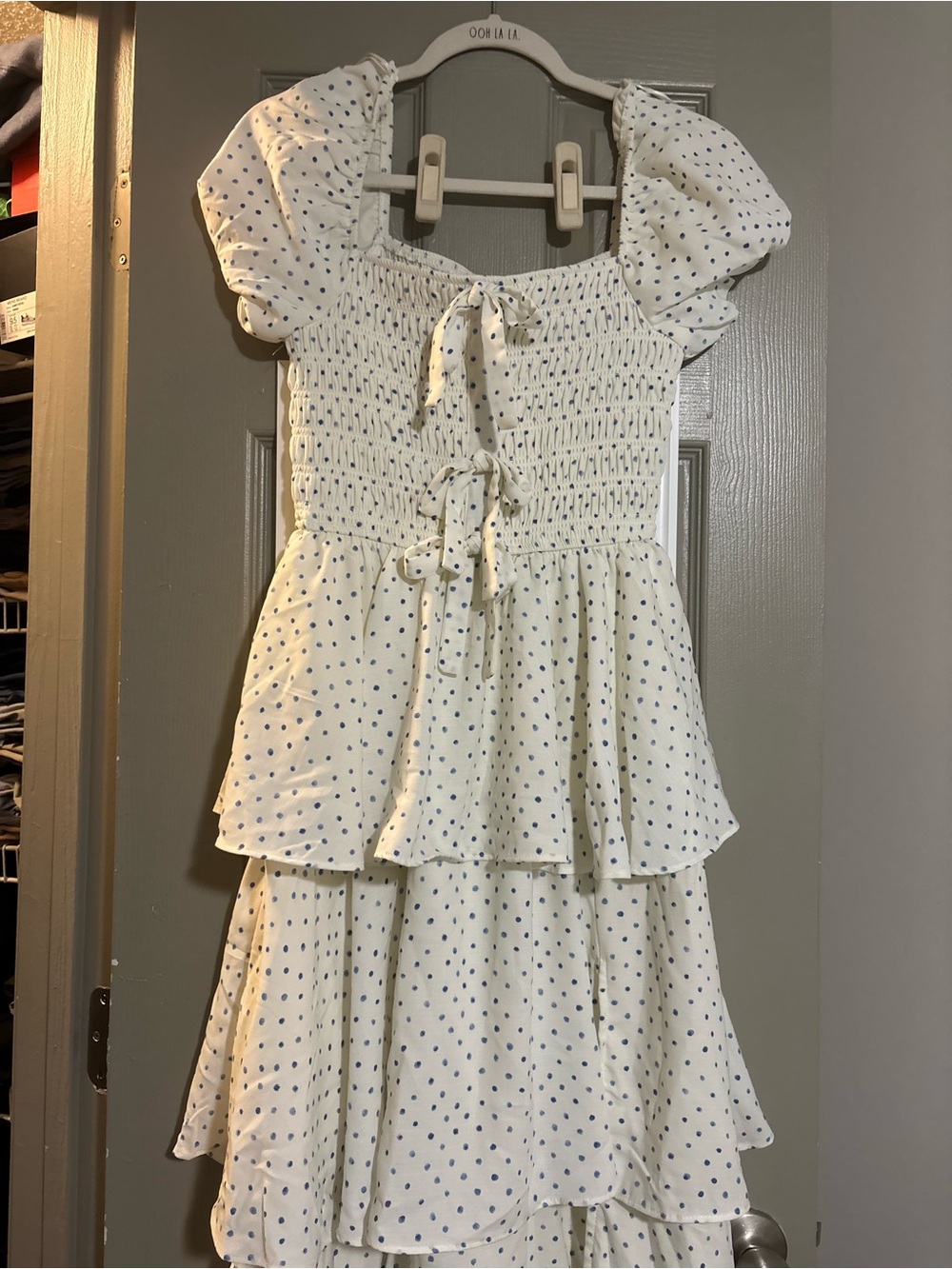 Francesca's Collections White Dress with Blue Polka Dots